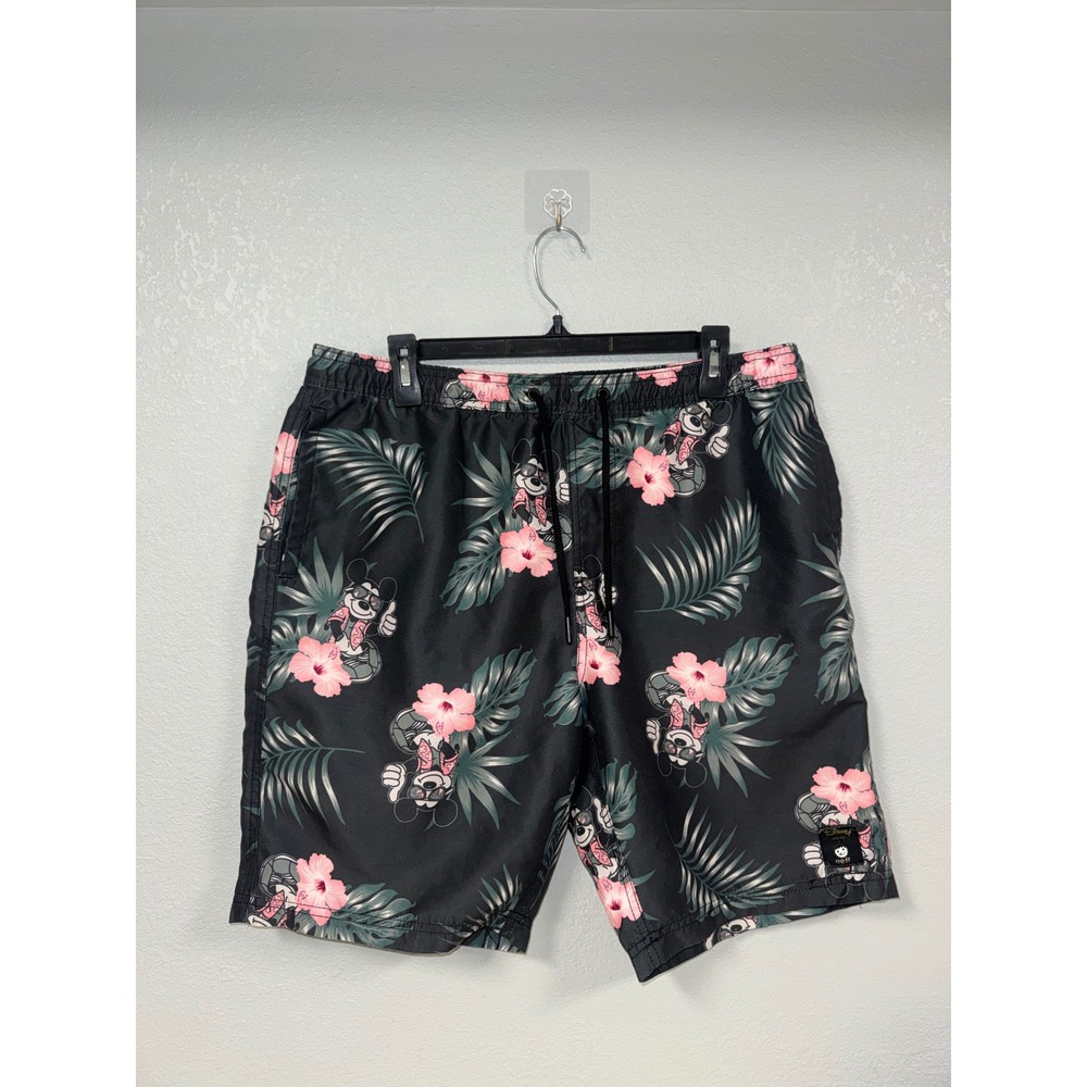 Neff Disney Mickey Mouse Tropical Hibiscus Swim Trunks Mens Large Black Floral